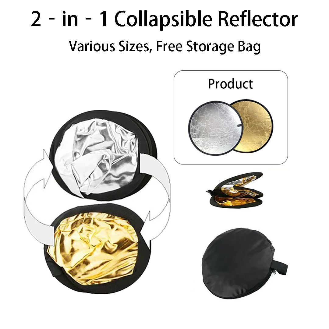 Reflector Disc Silver - 30、60cm Round 2‑in‑1 Silver White Foldable